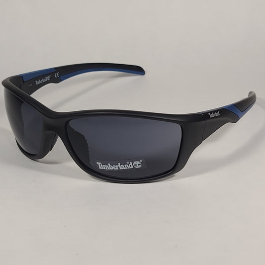 Timberland Sport Wrap Sunglasses Matte Black And Blue With Gray Lens TB7150 02A - Sunglasses