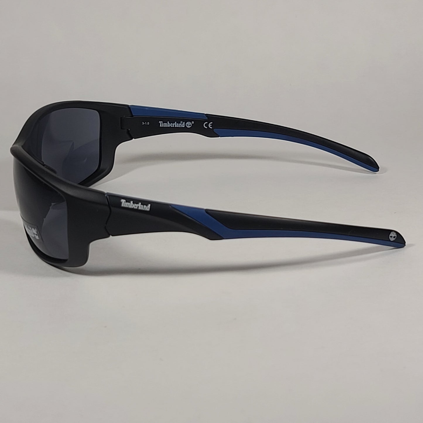 Timberland Sport Wrap Sunglasses Matte Black And Blue With Gray Lens TB7150 02A - Sunglasses