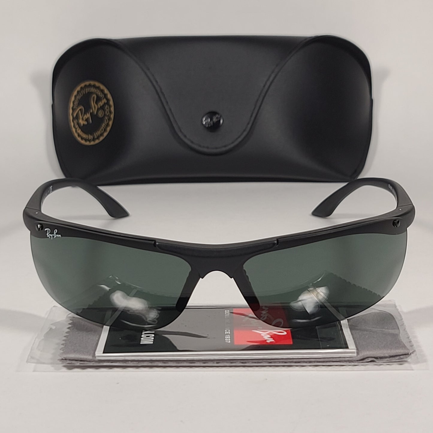Ray-Ban Active Rimless Sunglasses RB4085 601-S/71 Sport Wrap Matte Black Frame Green Lens - Sunglasses