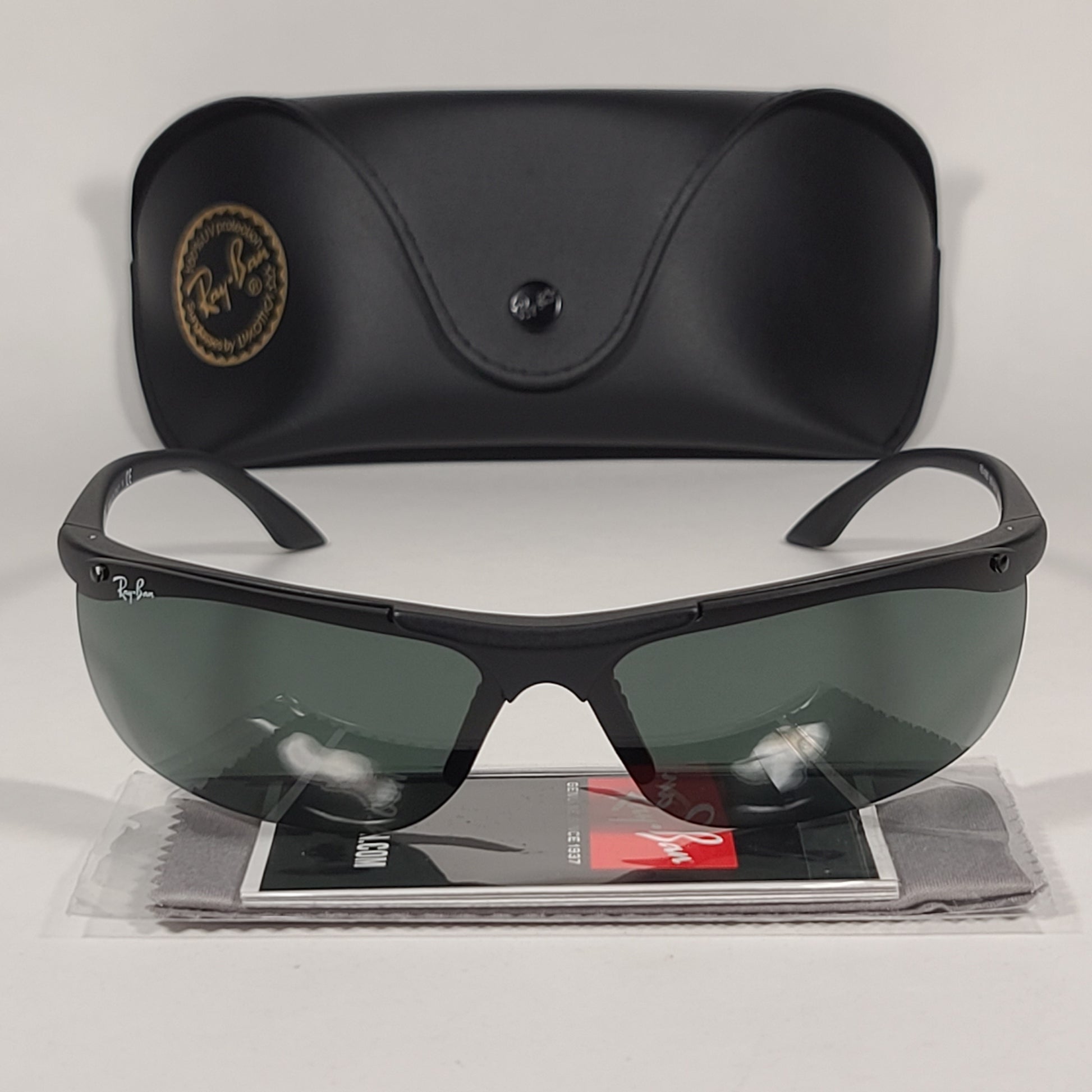 Ray-Ban Active Rimless Sunglasses RB4085 601-S/71 Sport Wrap Matte Black Frame Green Lens - Sunglasses