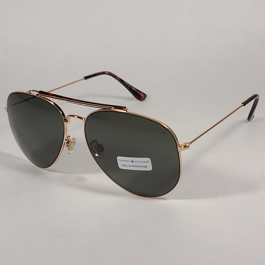 Tommy Hilfiger Iron Aviator Sunglasses Gold And Brown Crossbar Frame Green Lens IRON MM OU578 - Sunglasses