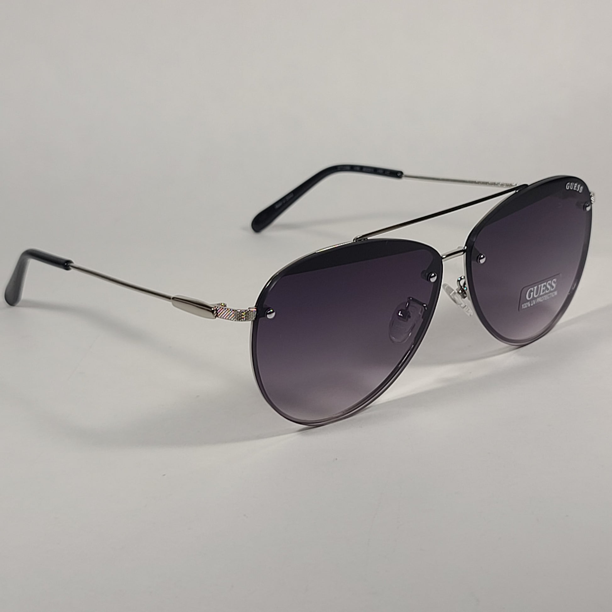 Guess Rimless Aviator Sunglasses Silver Frame Gray Gradient Lens GF0386 10B - Sunglasses
