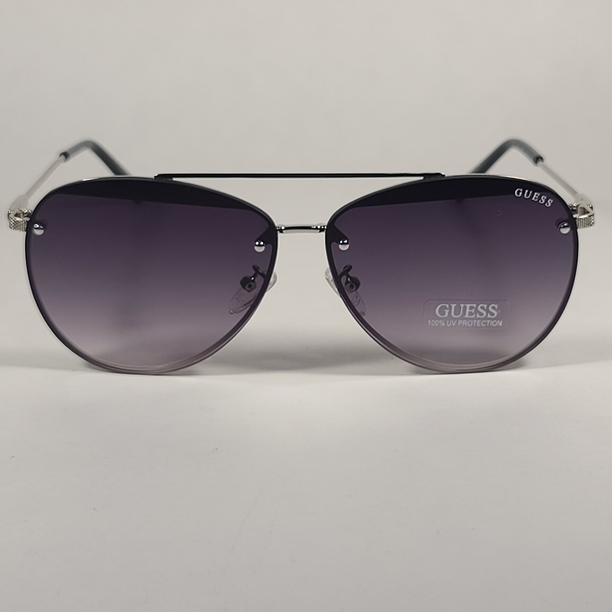 Guess Rimless Aviator Sunglasses Silver Frame Gray Gradient Lens GF0386 10B - Sunglasses