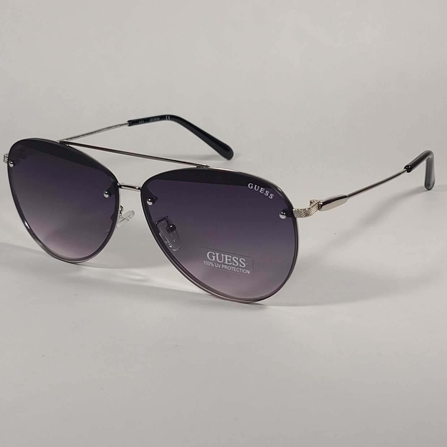 Guess Rimless Aviator Sunglasses Silver Frame Gray Gradient Lens GF0386 10B - Sunglasses