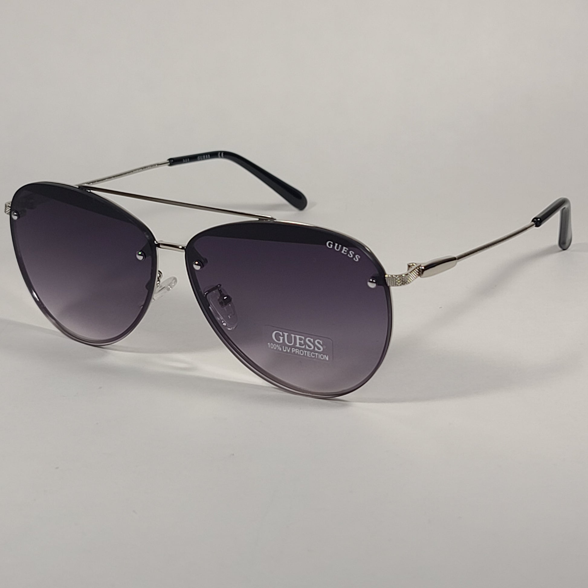 Guess Rimless Aviator Sunglasses Silver Frame Gray Gradient Lens GF0386 10B - Sunglasses