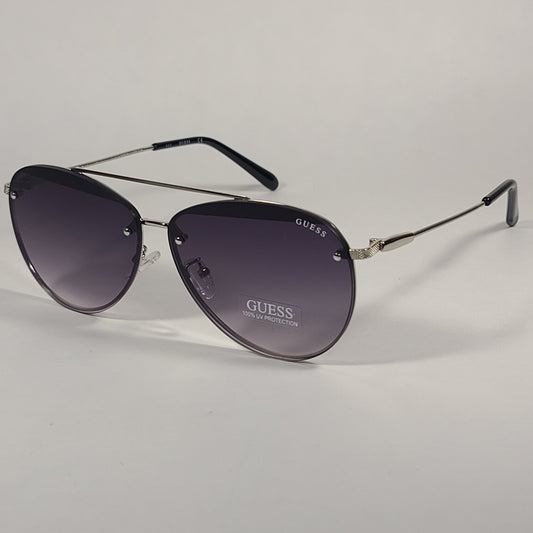 Guess Rimless Aviator Sunglasses Silver Frame Gray Gradient Lens GF0386 10B - Sunglasses