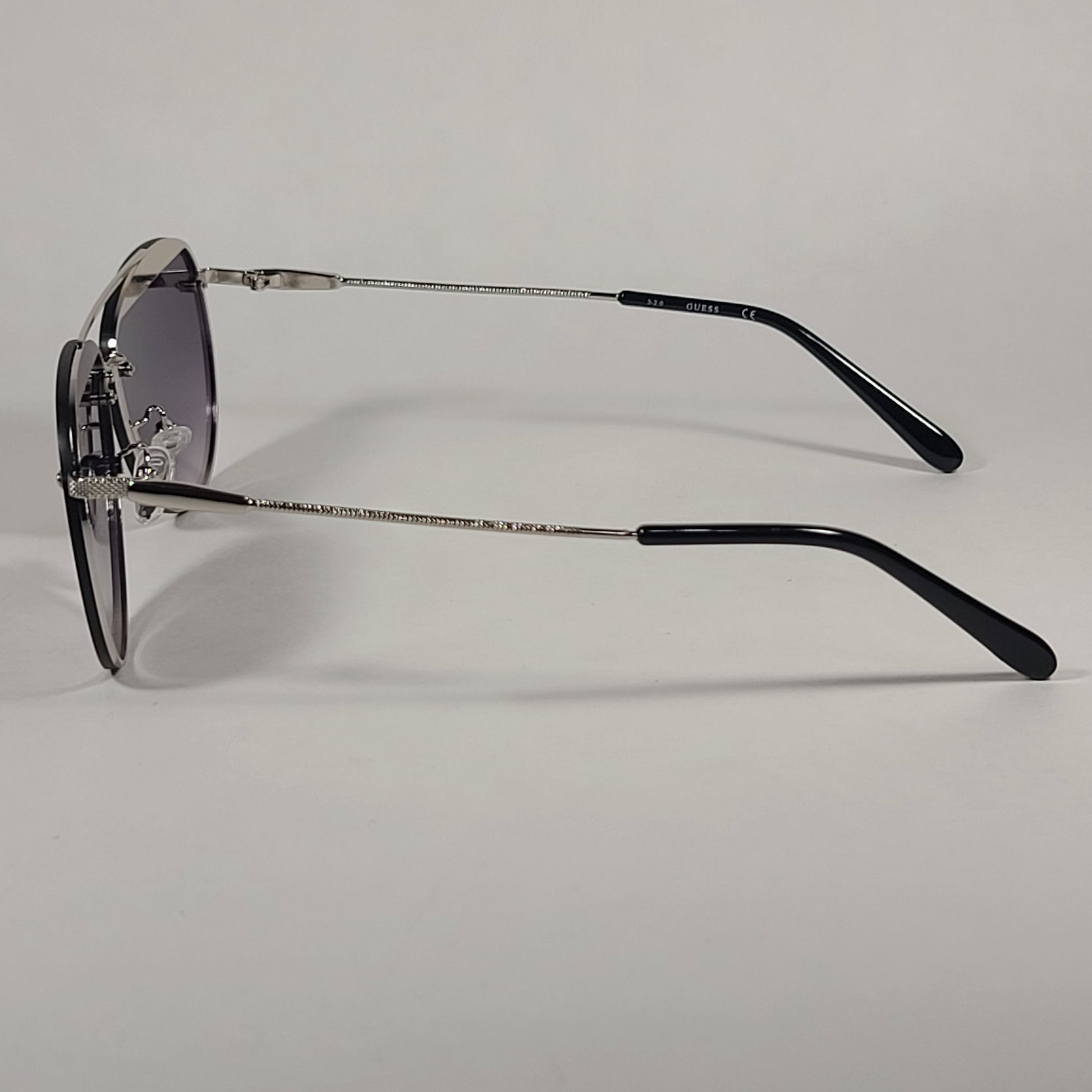 Guess Rimless Aviator Sunglasses Silver Frame Gray Gradient Lens GF0386 10B - Sunglasses