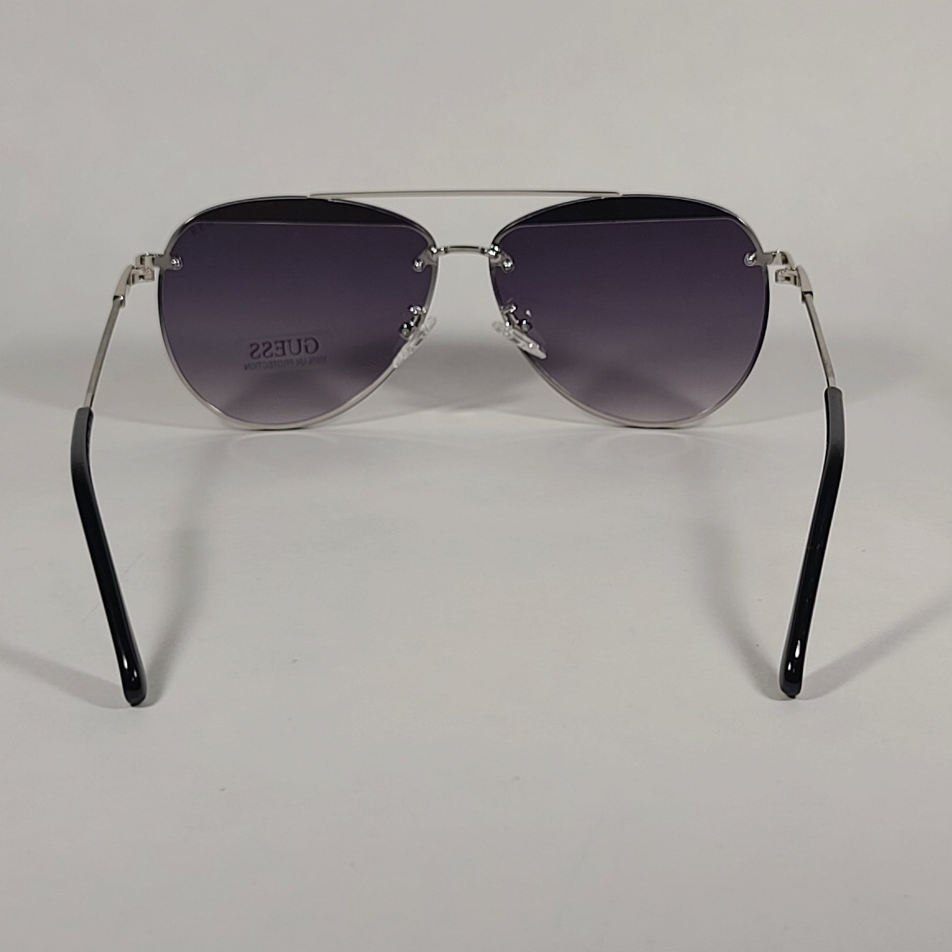 Guess Rimless Aviator Sunglasses Silver Frame Gray Gradient Lens GF0386 10B - Sunglasses