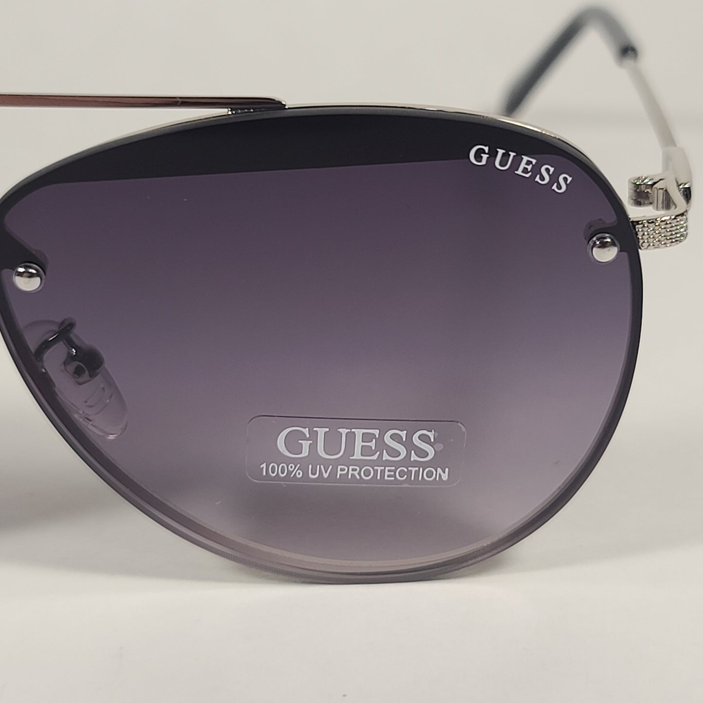 Guess Rimless Aviator Sunglasses Silver Frame Gray Gradient Lens GF0386 10B - Sunglasses
