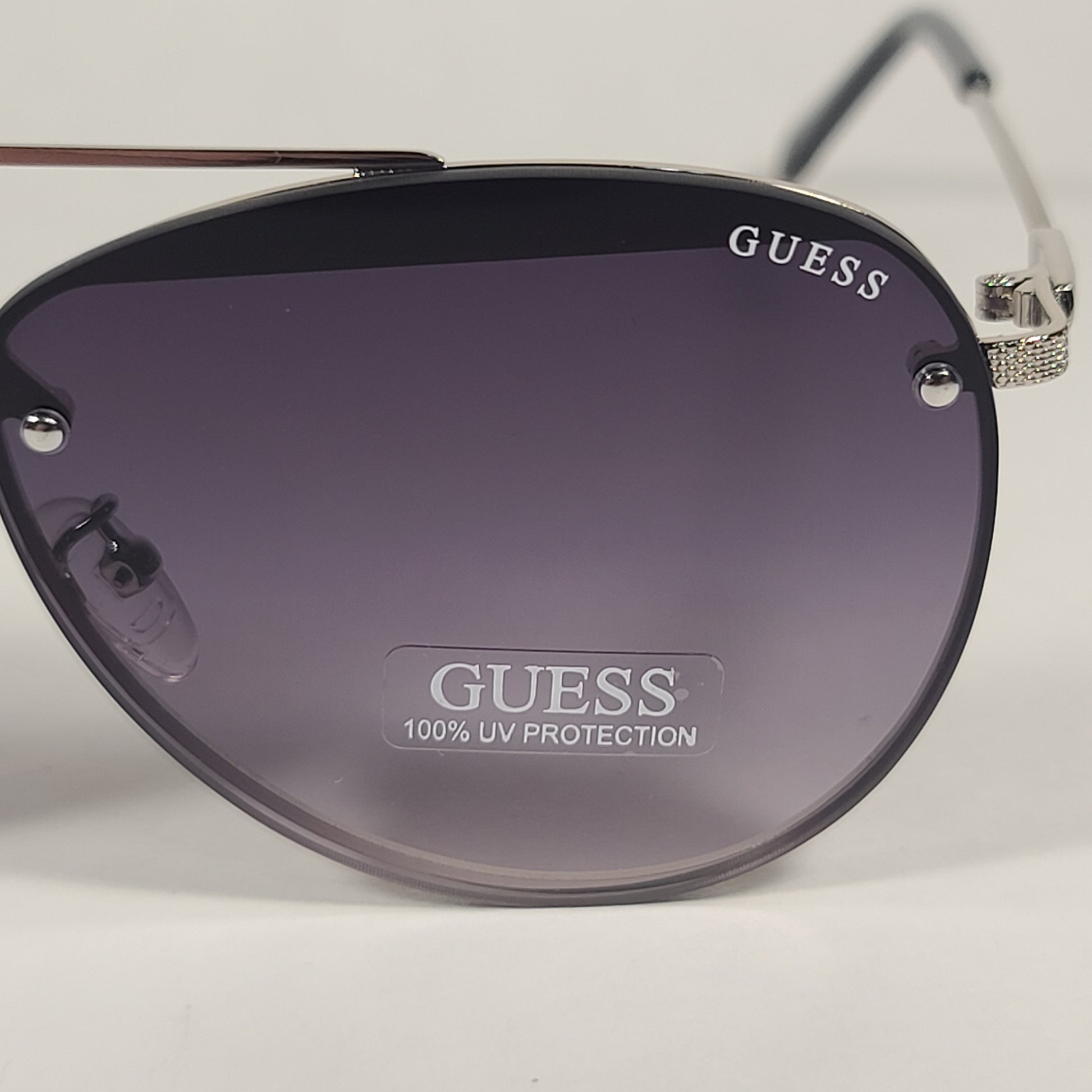Guess Rimless Aviator Sunglasses Silver Frame Gray Gradient Lens GF0386 10B - Sunglasses