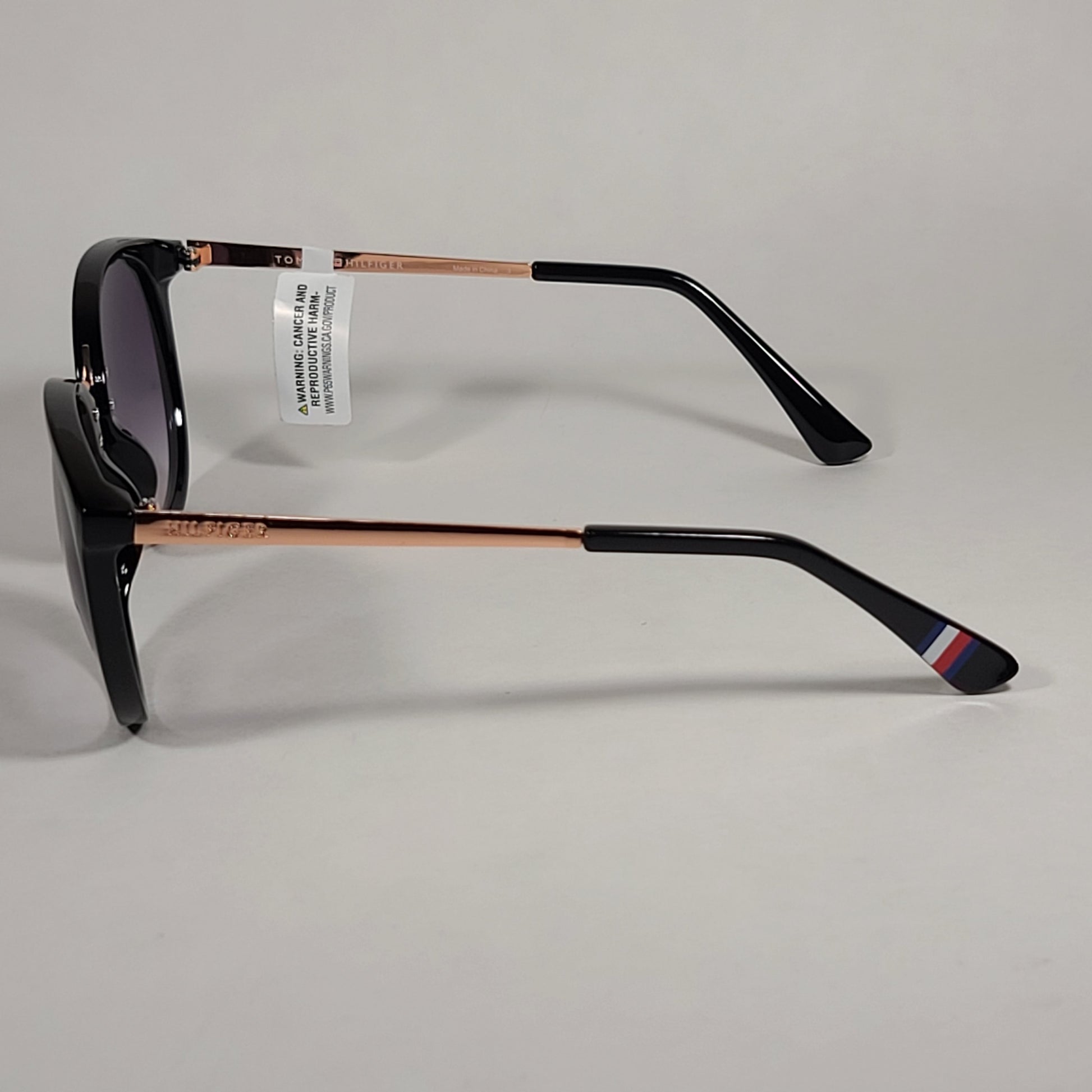 Tommy Hilfiger Tru Round Cateye Sunglasses Black Rose Gold Smoke Gradient Lens - Sunglasses