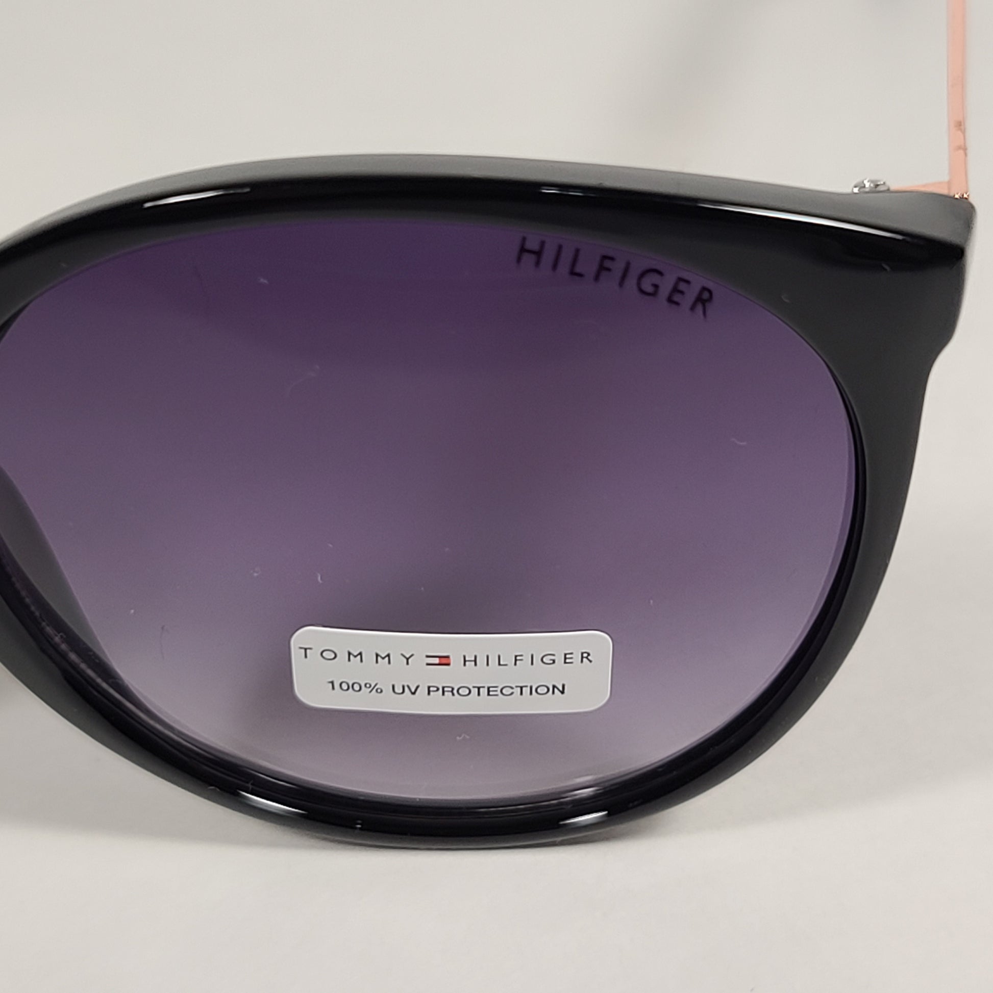 Tommy Hilfiger Tru Round Cateye Sunglasses Black Rose Gold Smoke Gradient Lens - Sunglasses