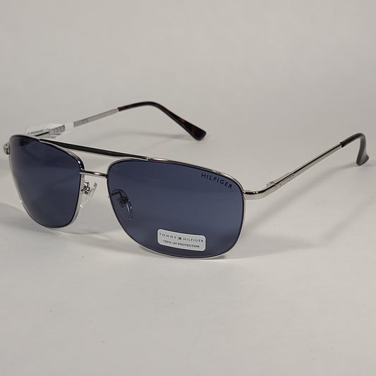 Tommy Hilfiger Frank Rectangular Sunglasses Silver Frame Blue Gray Lens FRANK MM OM564 - Sunglasses
