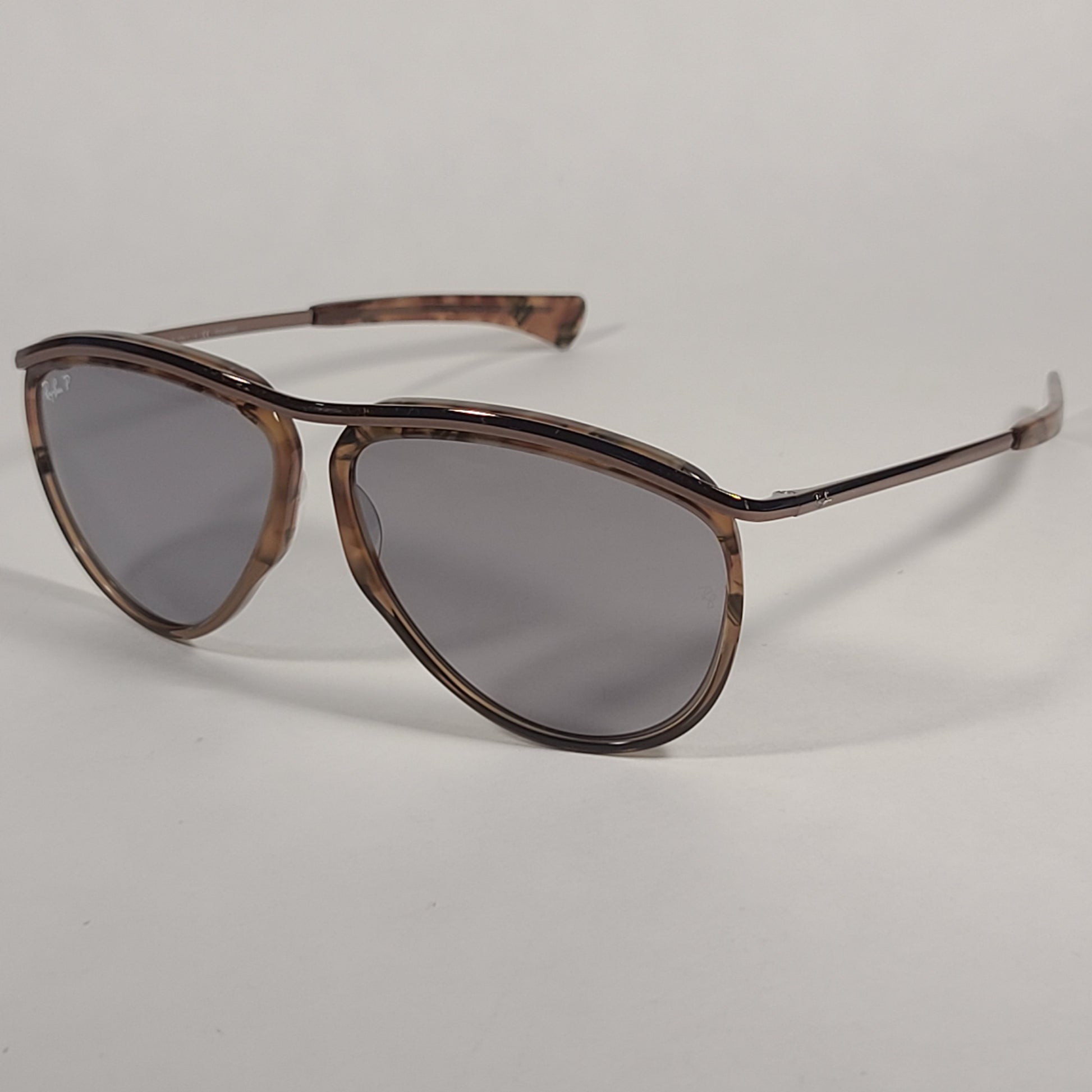 Ray-Ban Olympian Aviator Polarized Sunglasses Brown Havana Frame Polar Gray Lens RB2219 1287/48 - Sunglasses