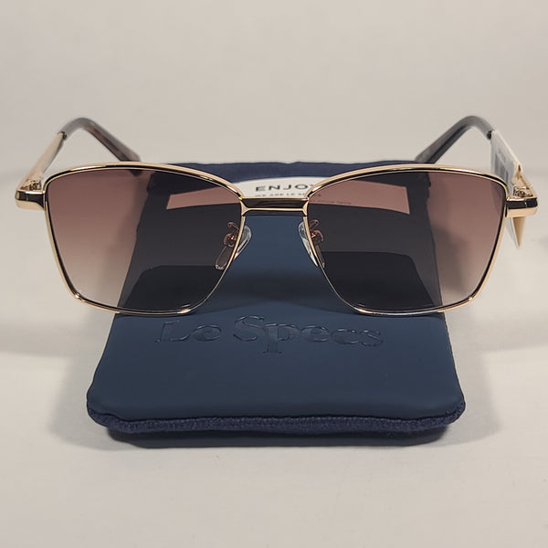 Le Specs Square Sunglasses Bright Gold Metal Frame Brown Grad