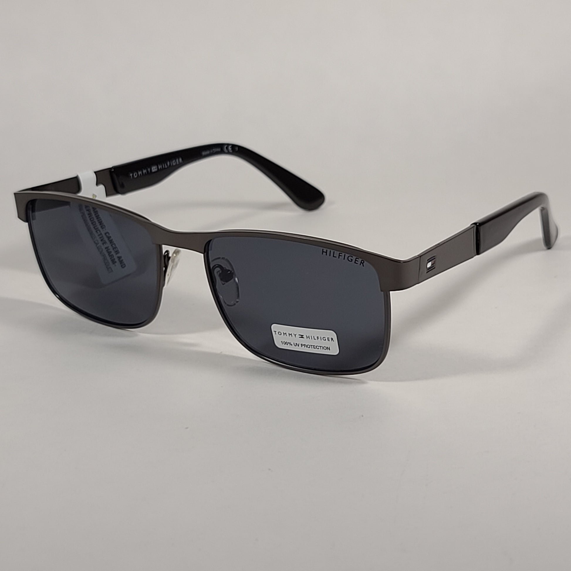 Tommy Hilfiger Malachy Rectangle Sunglasses Gunmetal Gray Frame Gray Lens MALACHY MM OM438 - Sunglasses