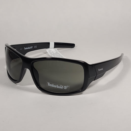 Timberland Sport Wrap Sunglasses Shiny Black Frame Green Lens TB7092 01N - Sunglasses
