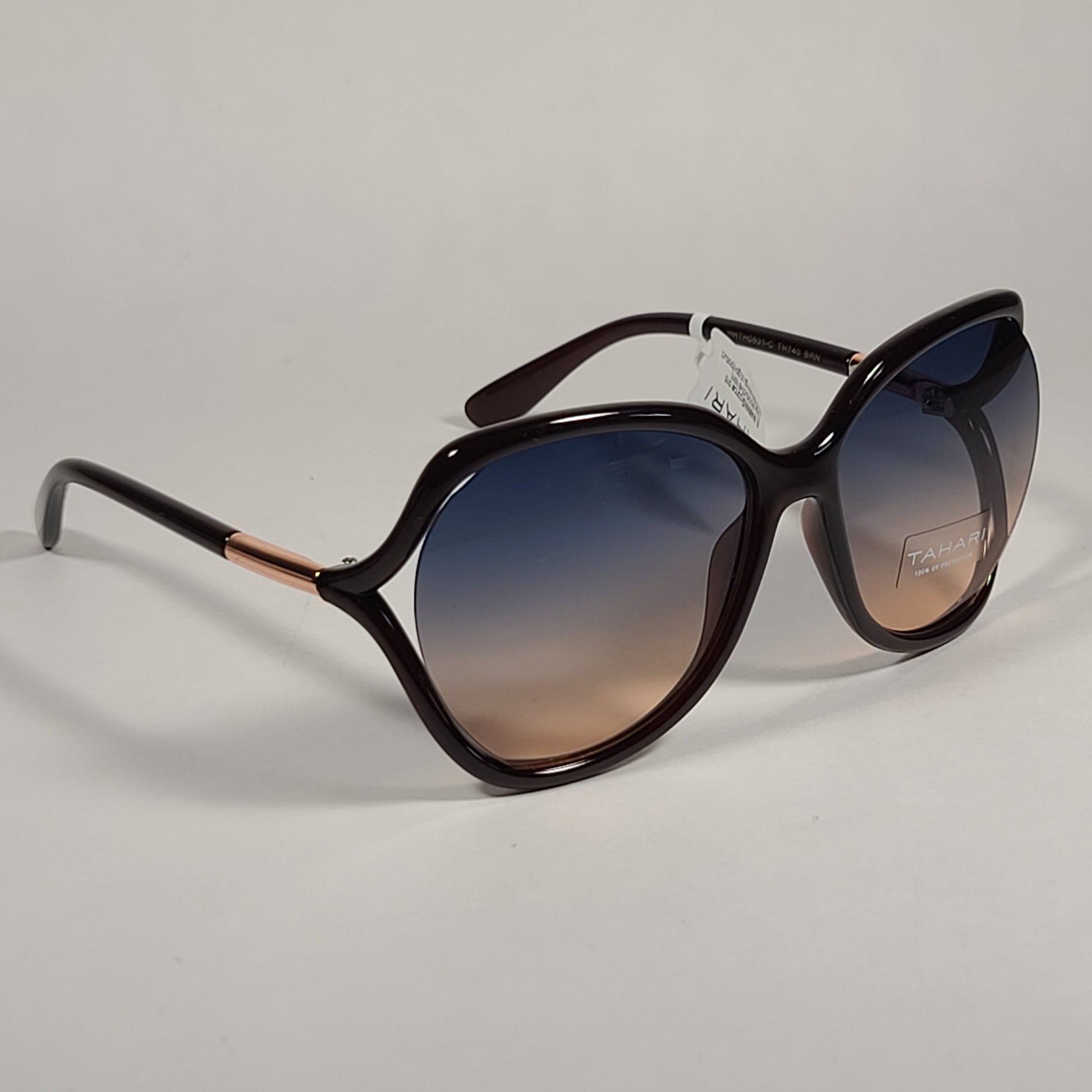 Tahari Butterfly Vented Sunglasses Brown Frame Blue Pink Gradient Lens TH740 BRN - Sunglasses