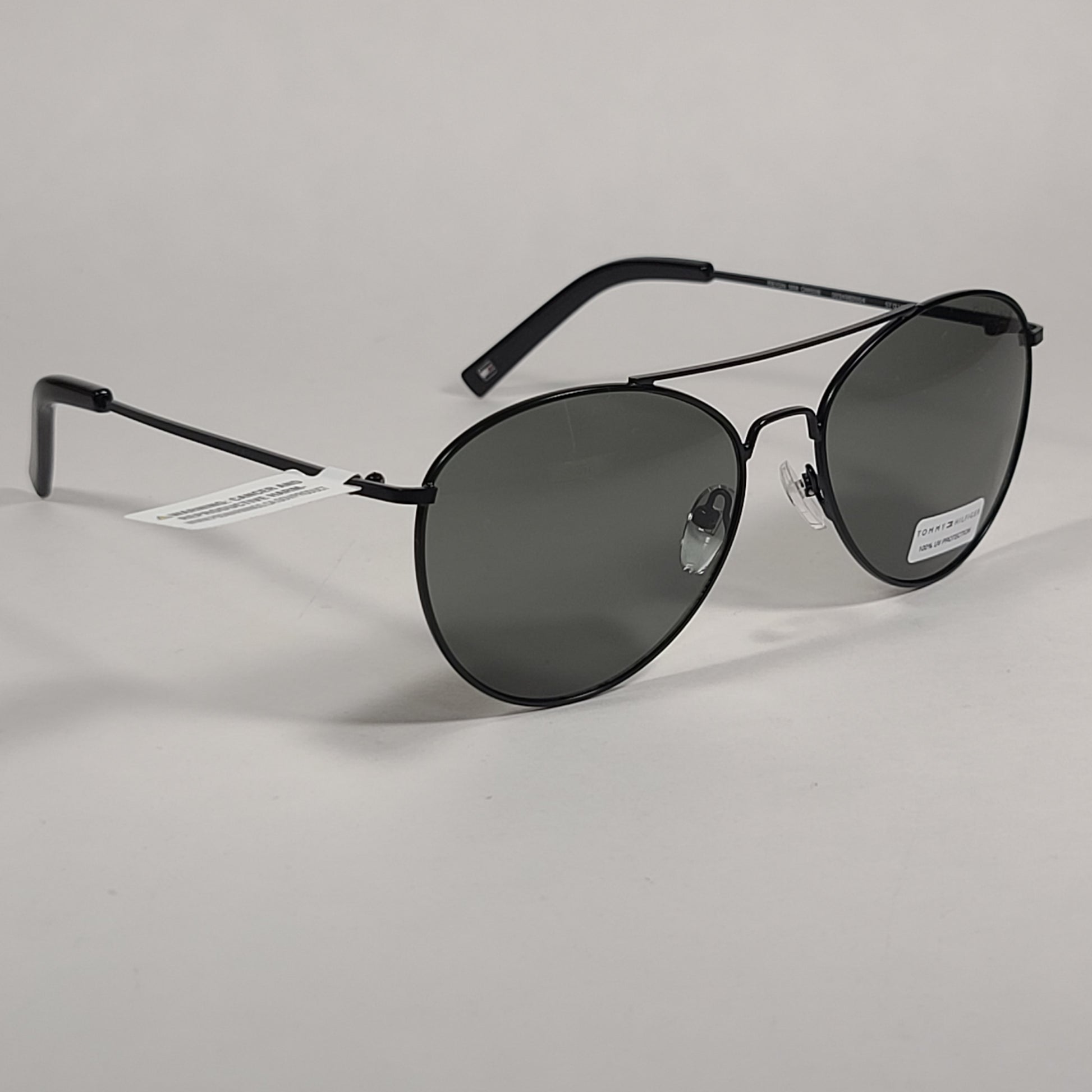 Tommy Hilfiger Reign Small Aviator Sunglasses Shiny Black Frame Green Tinted Lens REIGN MM OM508 - Sunglasses