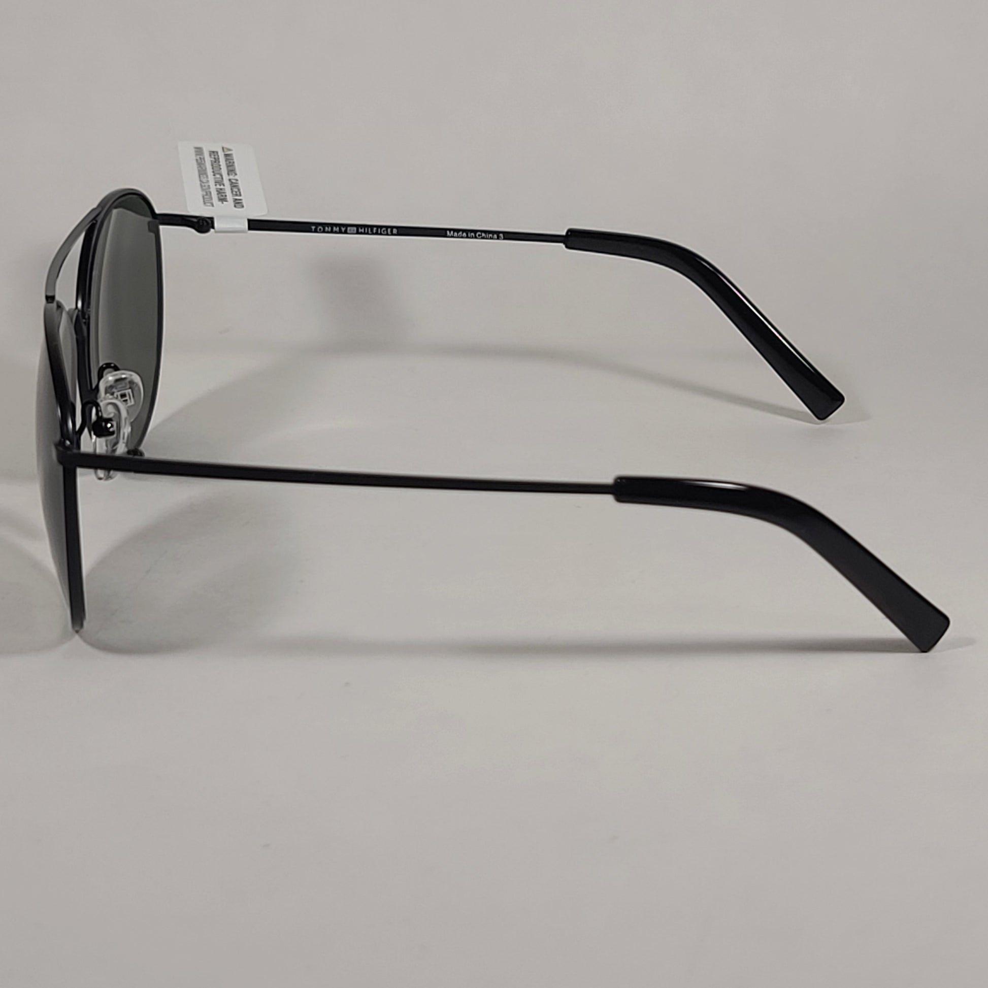Tommy Hilfiger Reign Small Aviator Sunglasses Shiny Black Frame Green Tinted Lens REIGN MM OM508 - Sunglasses