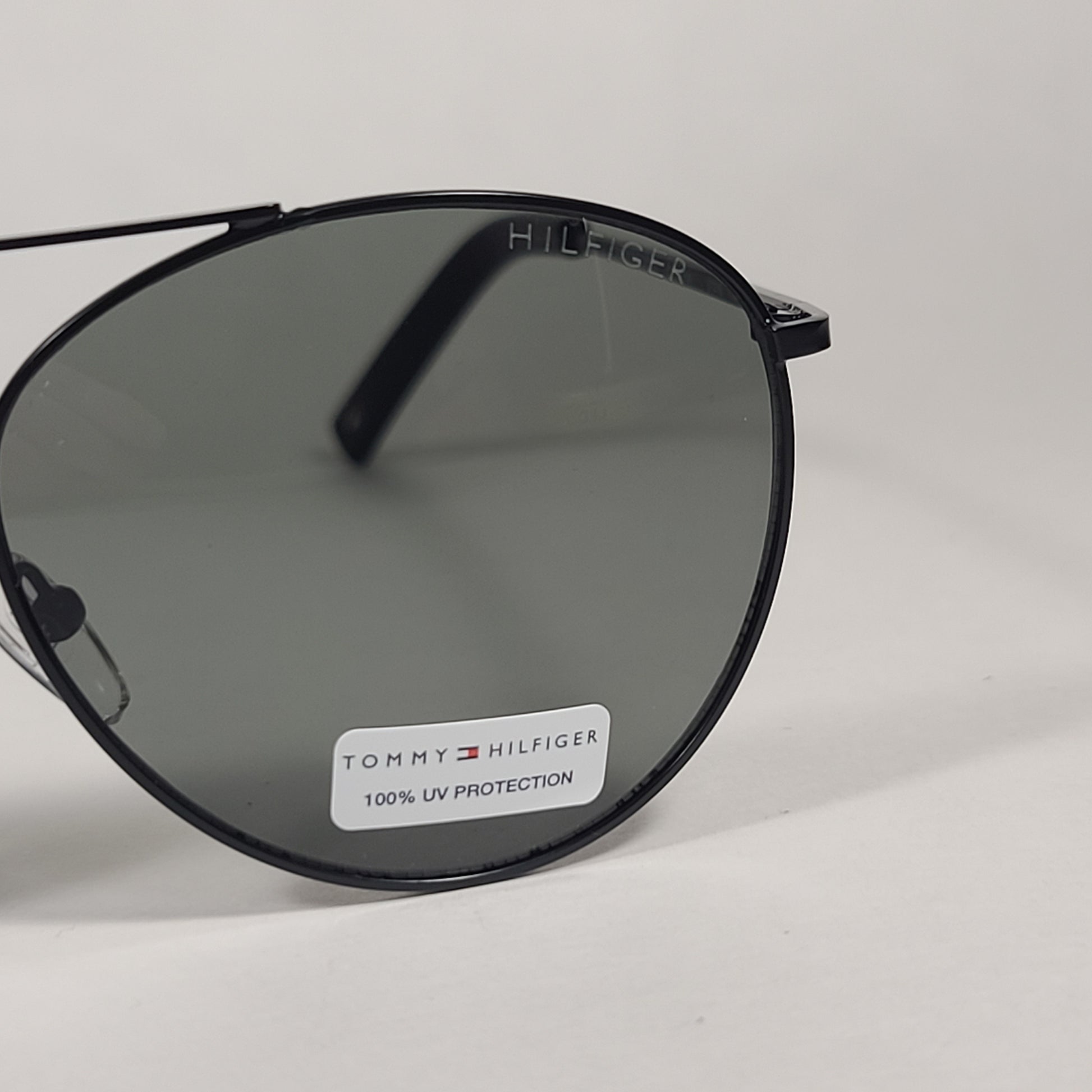 Tommy Hilfiger Reign Small Aviator Sunglasses Shiny Black Frame Green Tinted Lens REIGN MM OM508 - Sunglasses