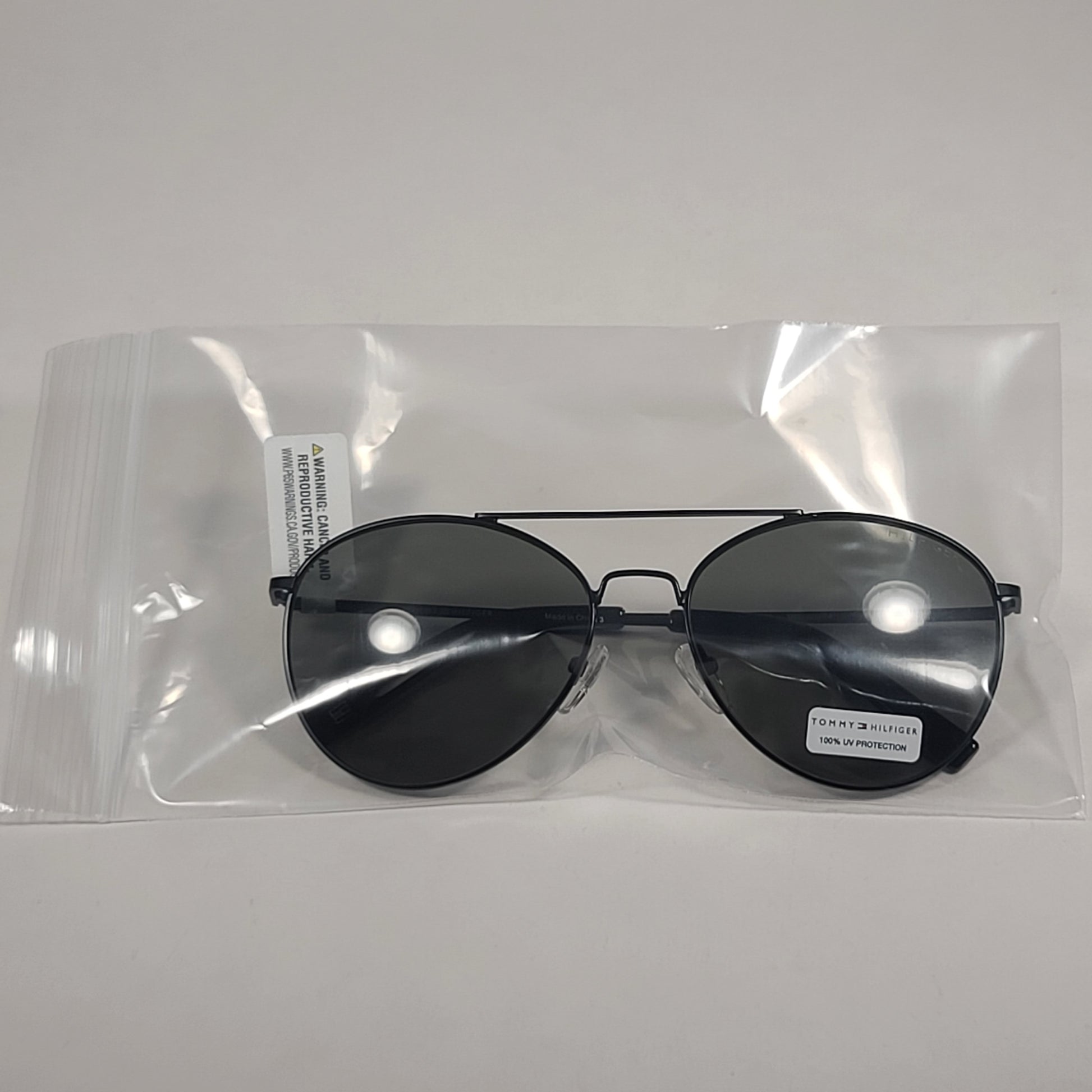 Tommy Hilfiger Reign Small Aviator Sunglasses Shiny Black Frame Green Tinted Lens REIGN MM OM508 - Sunglasses