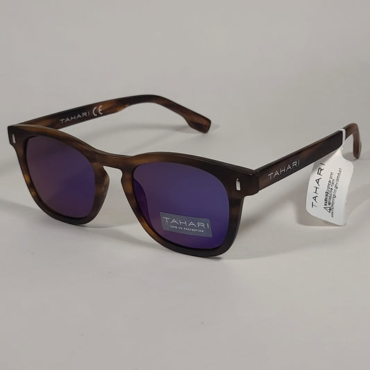 Tahari Square Club Sunglasses Matte Brown Tortoise Frame Blue Mirror Lens TM111 MTS - Sunglasses
