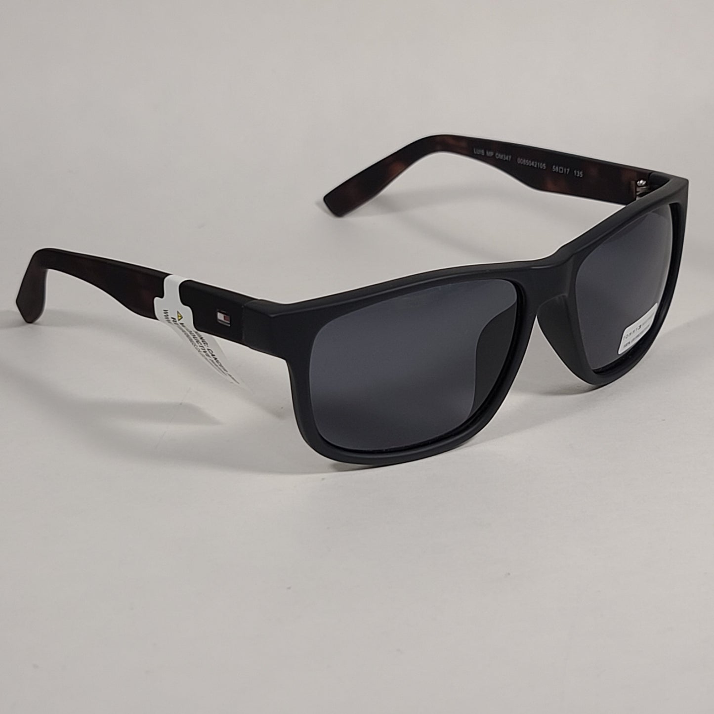 Tommy Hilfiger Luis Rectangular Sunglasses Matte Black And Dark Tortoise Frame Gray Lens LUIS MP OM347 - Sunglasses