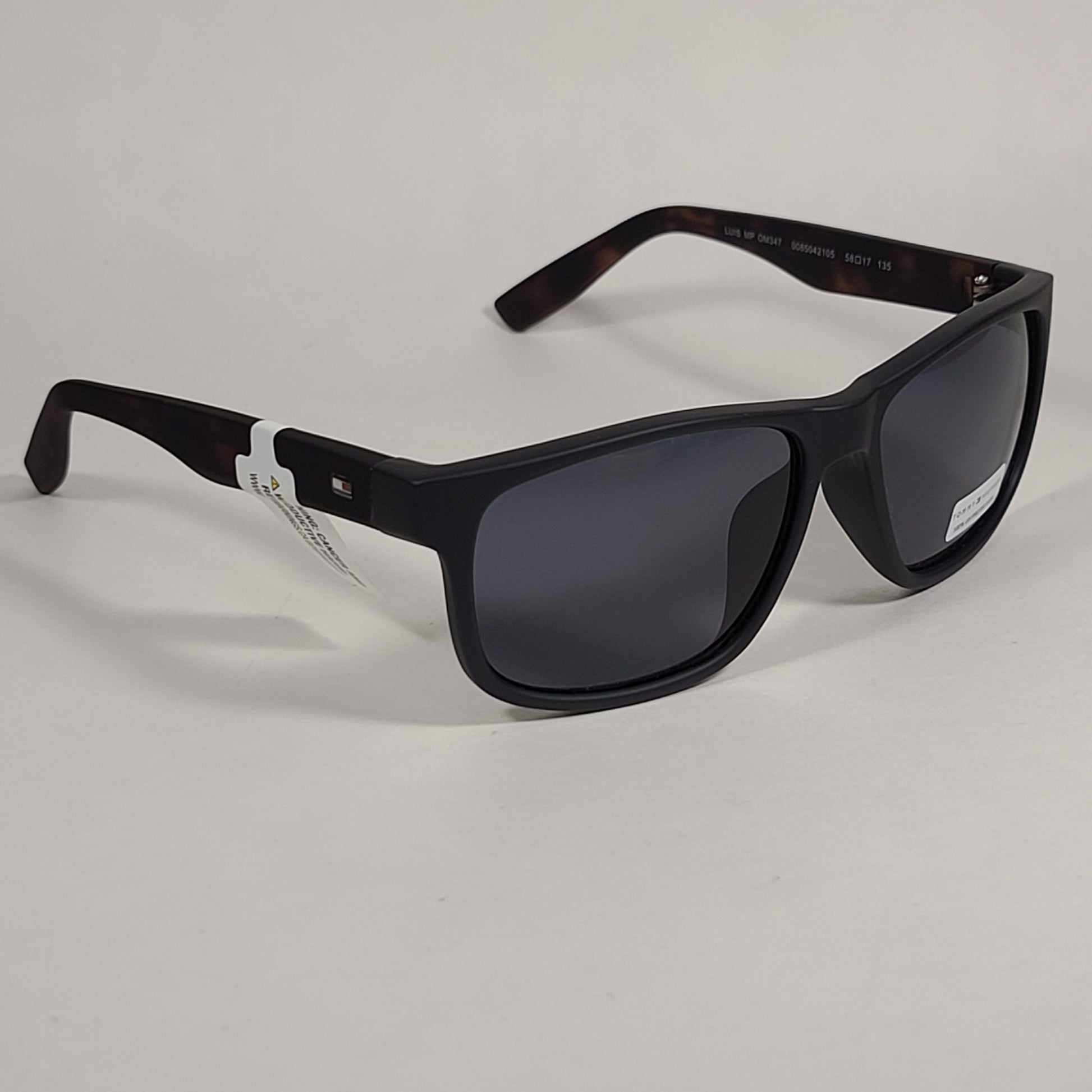 Tommy Hilfiger Luis Rectangular Sunglasses Matte Black And Dark Tortoise Frame Gray Lens LUIS MP OM347 - Sunglasses