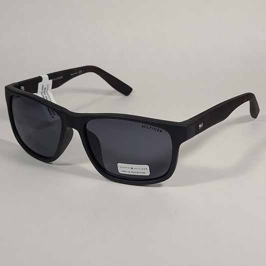 Tommy Hilfiger Luis Rectangular Sunglasses Matte Black And Dark Tortoise Frame Gray Lens LUIS MP OM347 - Sunglasses