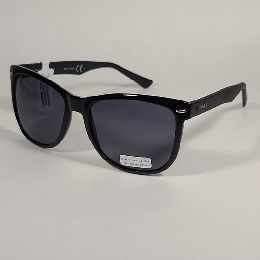 Tommy Hilfiger Conrad Rectangular Sunglasses Shiny Black Frame Gray Tinted Lens CONRAD MP OM130 - Sunglasses