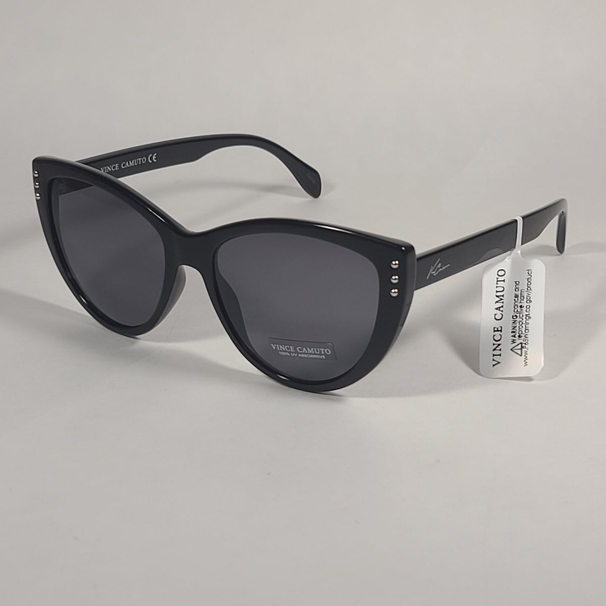 Vince Camuto Cat Eye Sunglasses Shiny Black Gray Tinted Lens 