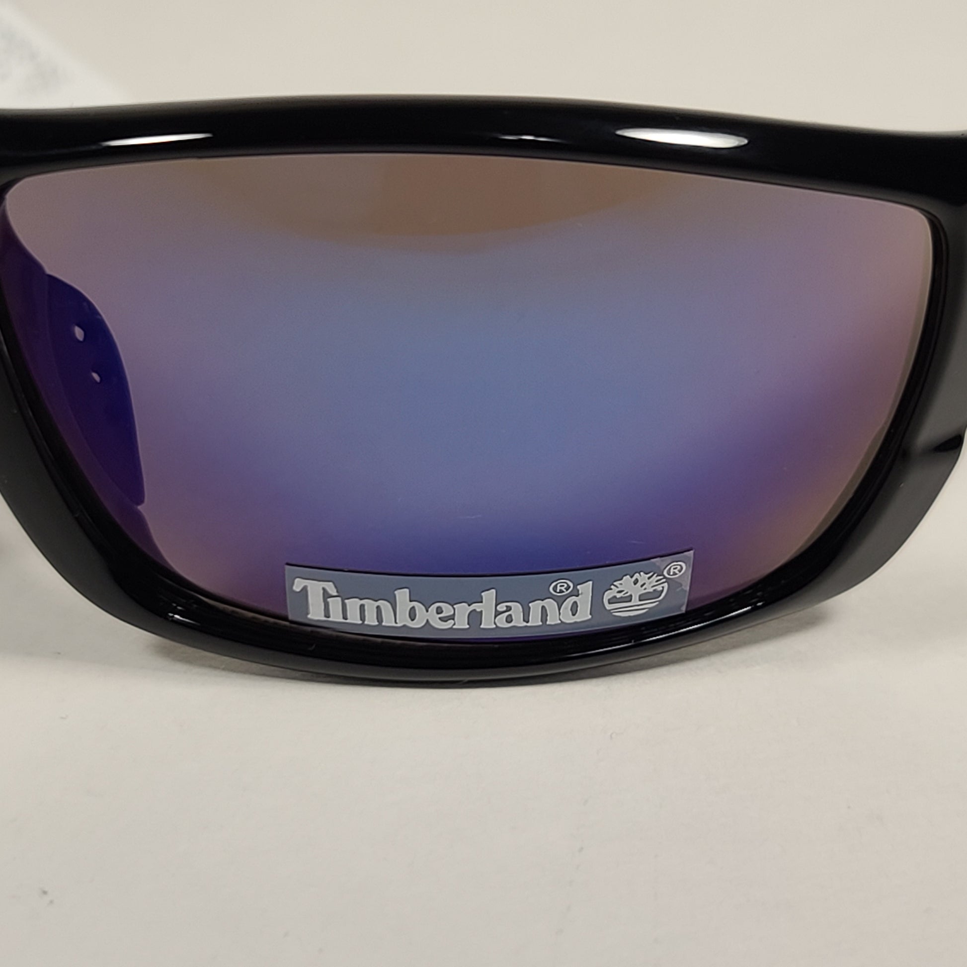 Timberland Wrap Sunglasses Shiny Black Frame Blue Violet Mirror Lens TB7171 01X - Sunglasses