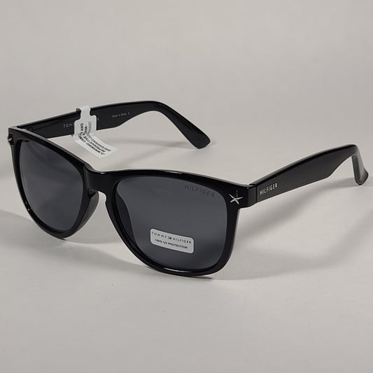 Tommy Hilfiger Aileen Square Sunglasses Shiny Black Frame Gray Lens WP OL435 - Sunglasses