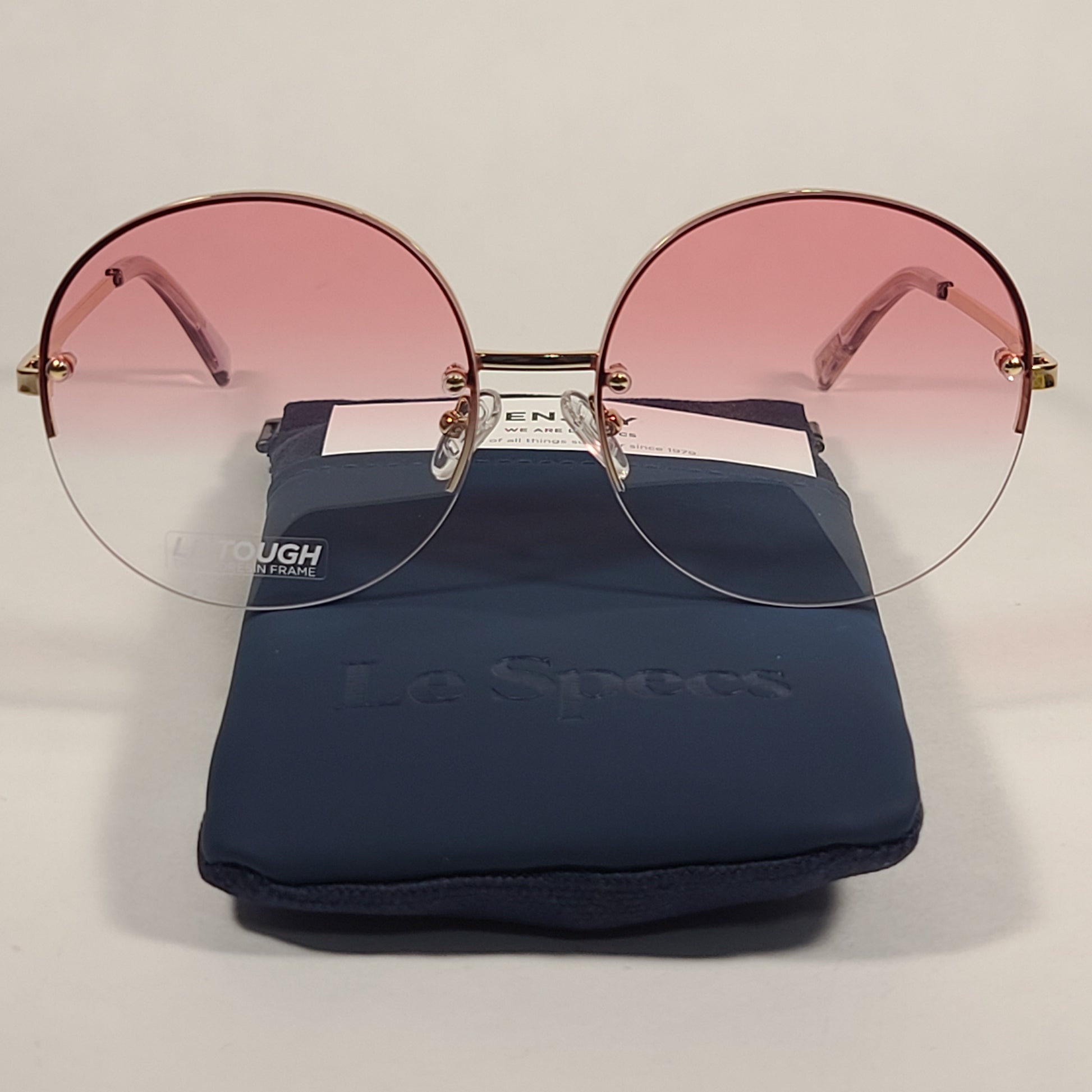 Le Specs Say My Name Round Sunglasses Gold Tone Metal Frame Pink Clear Gradient Lens LSP1802457 - Sunglasses