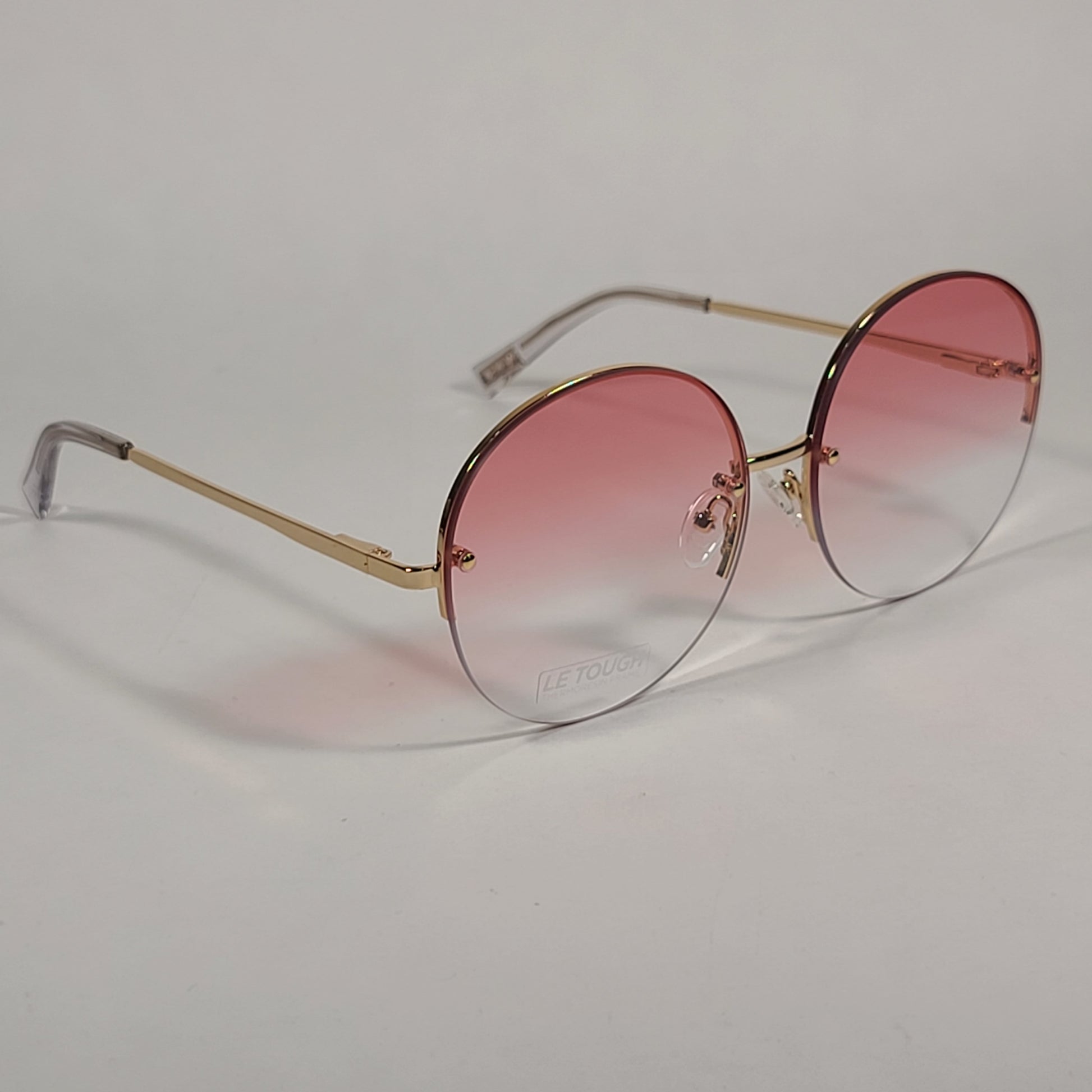 Le Specs Say My Name Round Sunglasses Gold Tone Metal Frame Pink Clear Gradient Lens LSP1802457 - Sunglasses