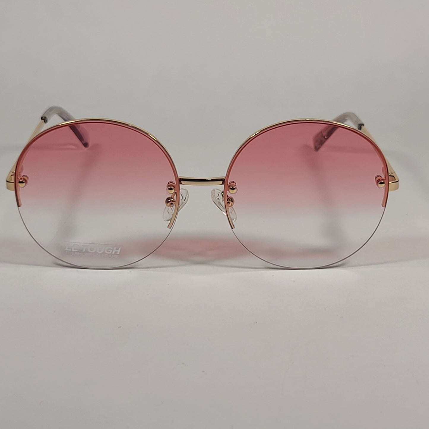 Le Specs Say My Name Round Sunglasses Gold Tone Metal Frame Pink Clear Gradient Lens LSP1802457 - Sunglasses