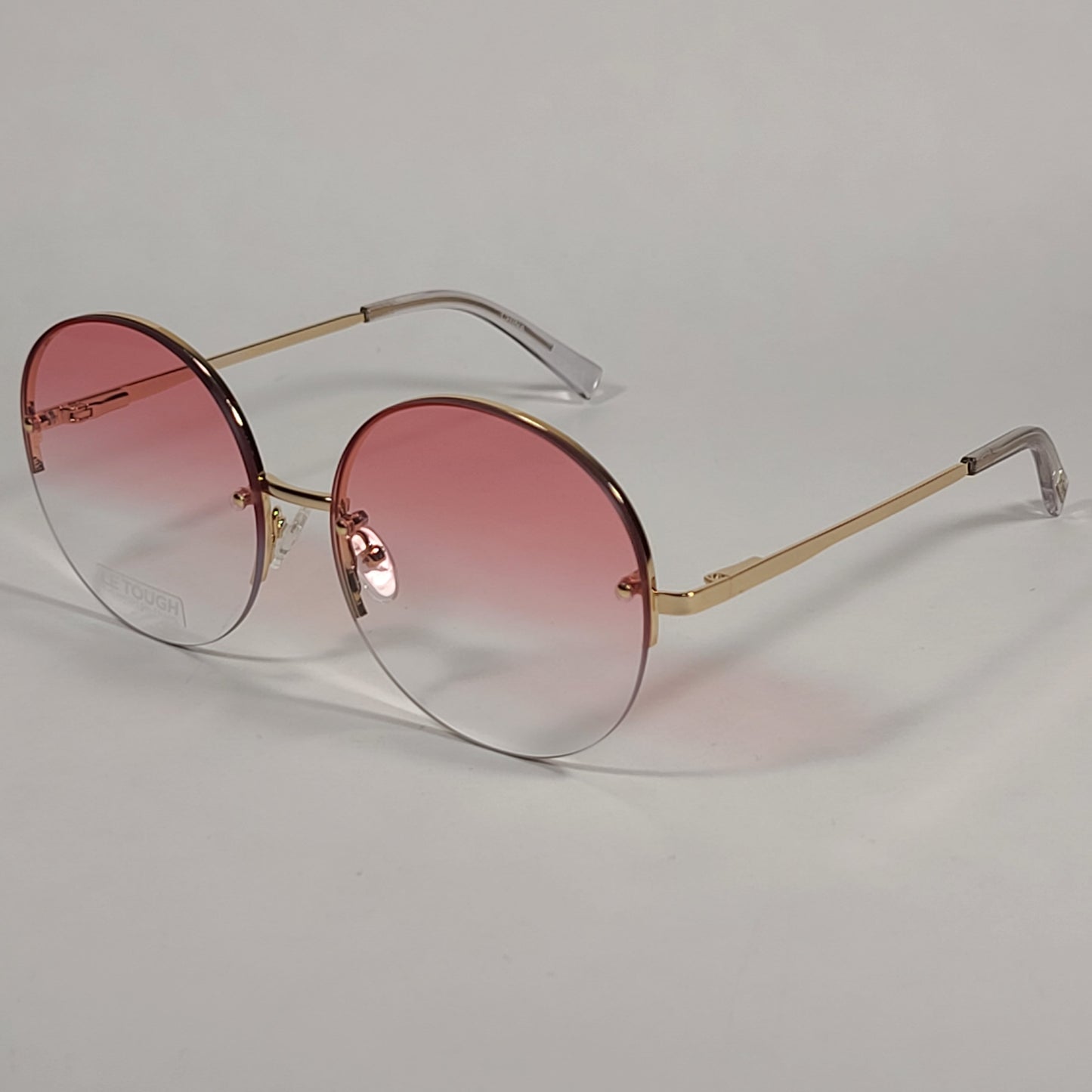 Le Specs Say My Name Round Sunglasses Gold Tone Metal Frame Pink Clear Gradient Lens LSP1802457 - Sunglasses