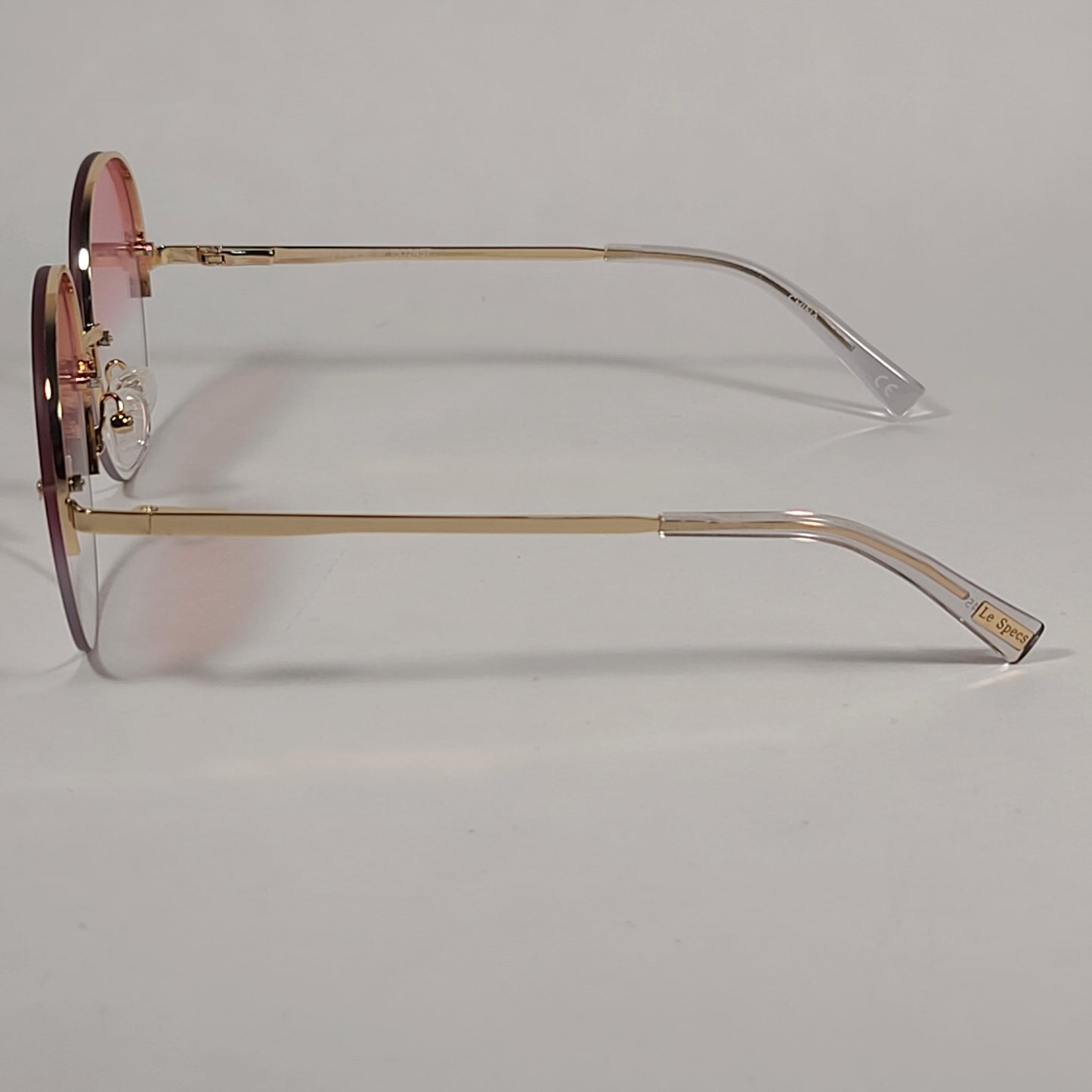Le Specs Say My Name Round Sunglasses Gold Tone Metal Frame Pink Clear Gradient Lens LSP1802457 - Sunglasses