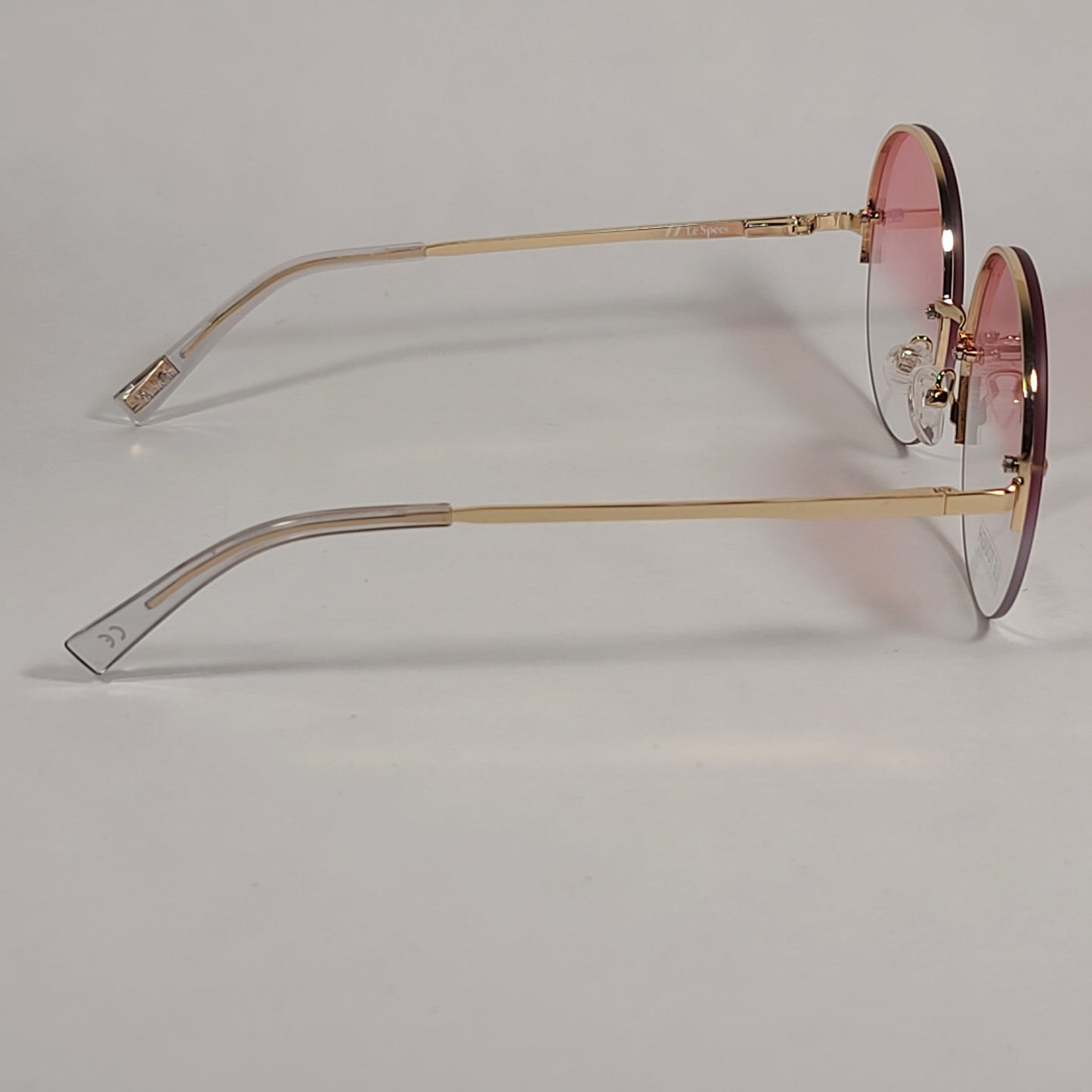 Le Specs Say My Name Round Sunglasses Gold Tone Metal Frame Pink Clear Gradient Lens LSP1802457 - Sunglasses