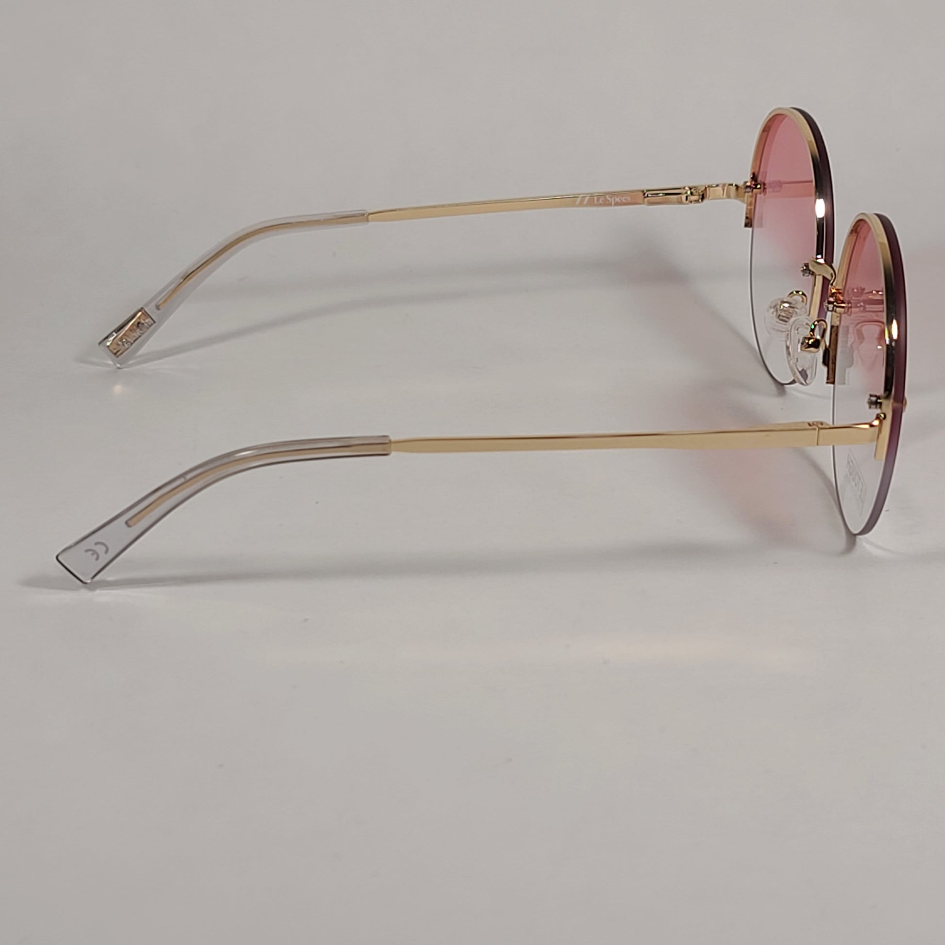 Le Specs Say My Name Round Sunglasses Gold Tone Metal Frame Pink Clear Gradient Lens LSP1802457 - Sunglasses