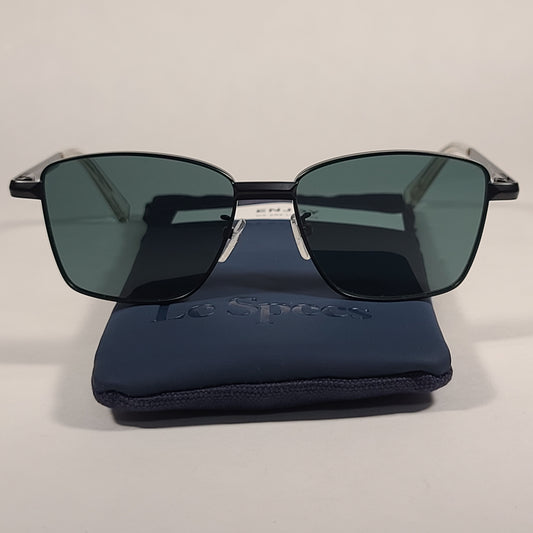 Le Specs Supastar Square Sunglasses Matte Black Metal Frame Green Tinted Lens LSP1902058 - Sunglasses