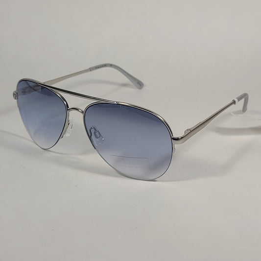 Tahari Half Rim Aviator Sunglasses Silver Gray Blue Gradient Lens TM103 SLVGY - Sunglasses