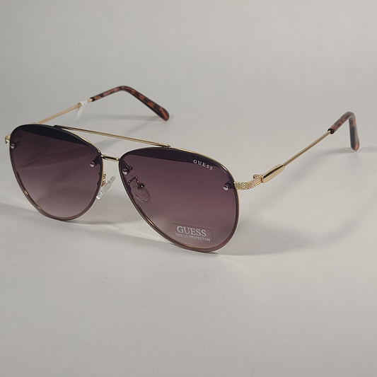 Guess Rimless Aviator Sunglasses Gold Brown Frame Brown Gradient Lens GF0386 32F - Sunglasses