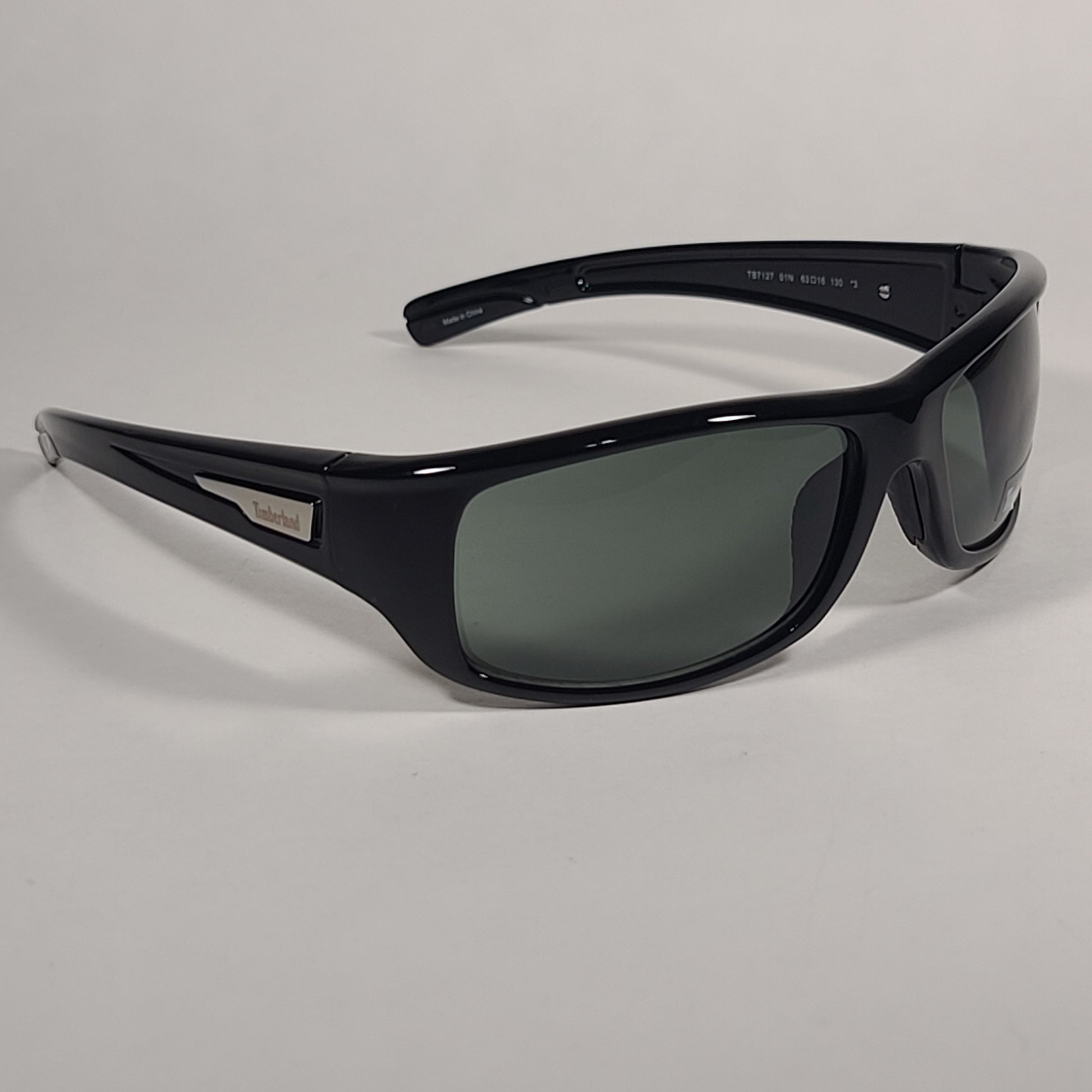 Timberland Wrap Sunglasses Shiny Black Frame Green Lens TB7127 01N - Sunglasses