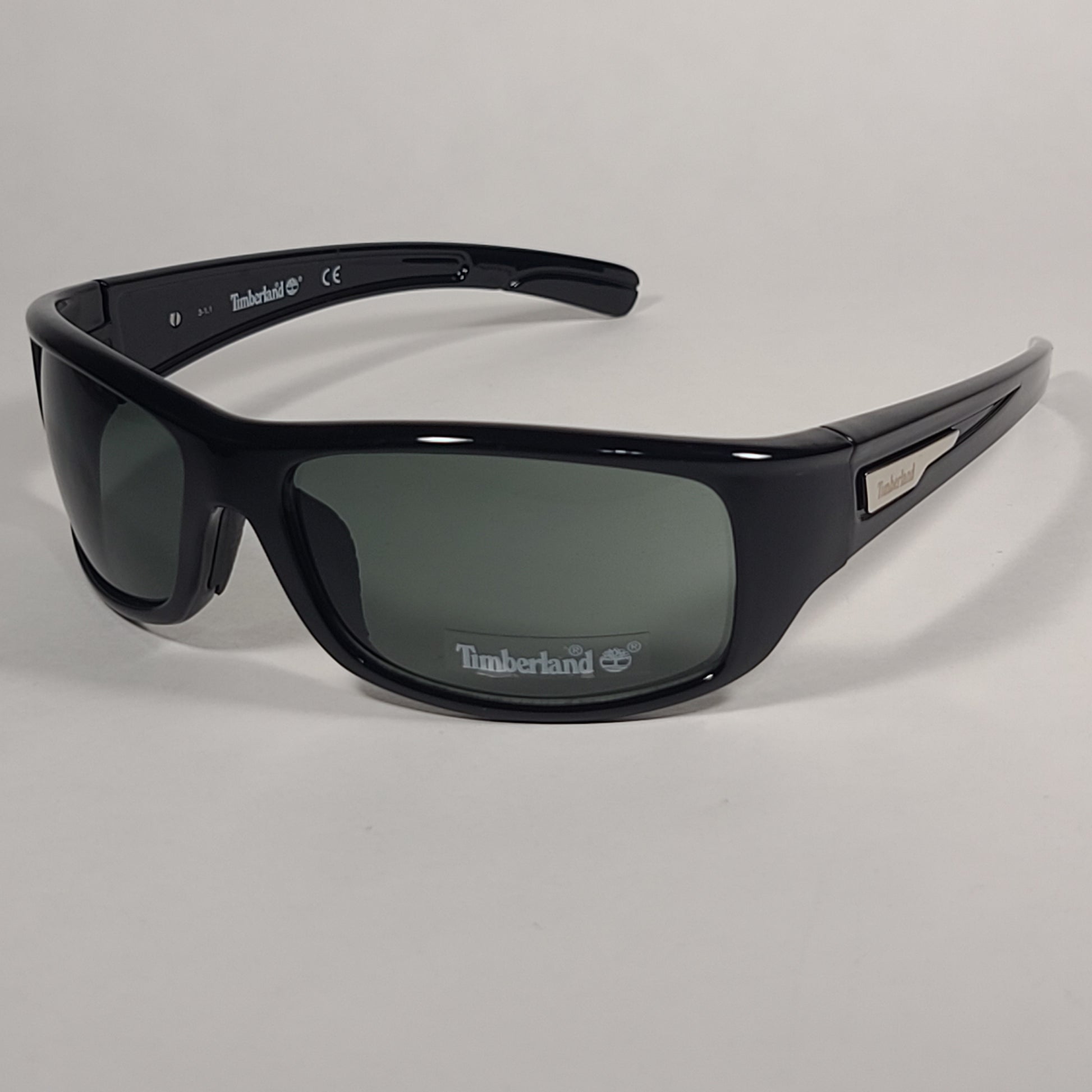 Timberland Wrap Sunglasses Shiny Black Frame Green Lens TB7127 01N - Sunglasses