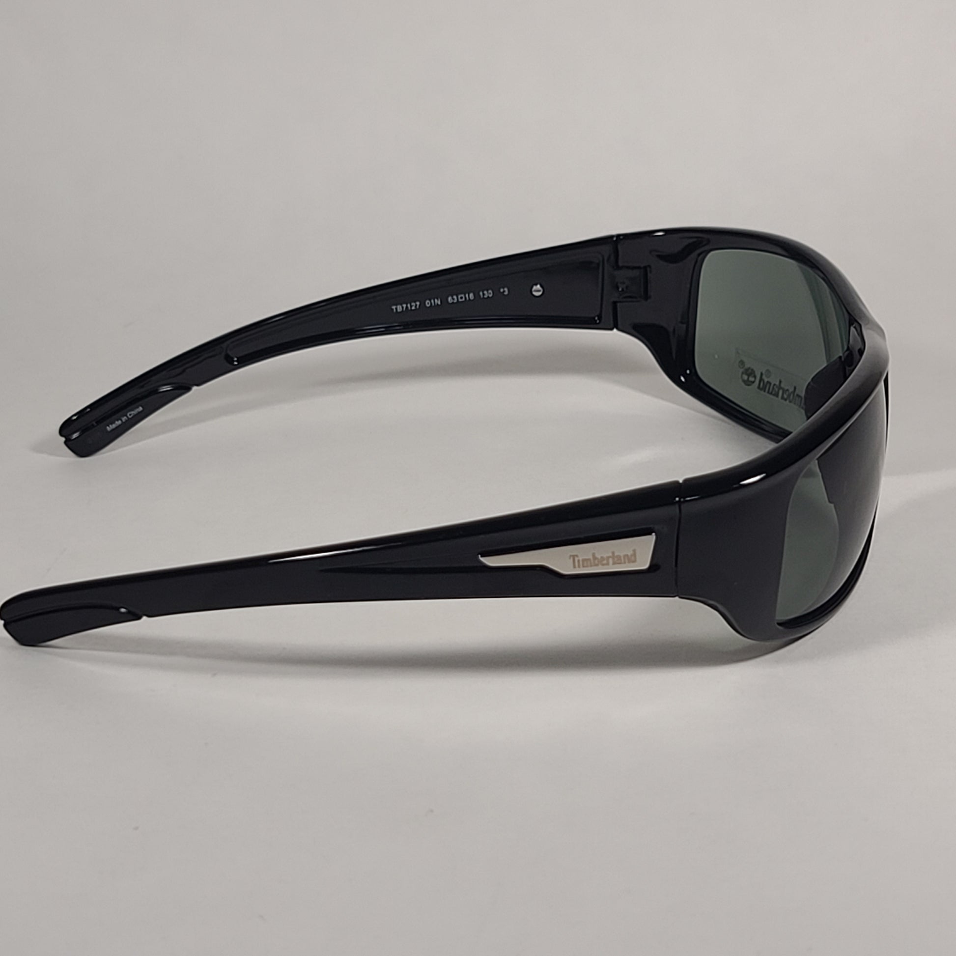 Timberland Wrap Sunglasses Shiny Black Frame Green Lens TB7127 01N - Sunglasses