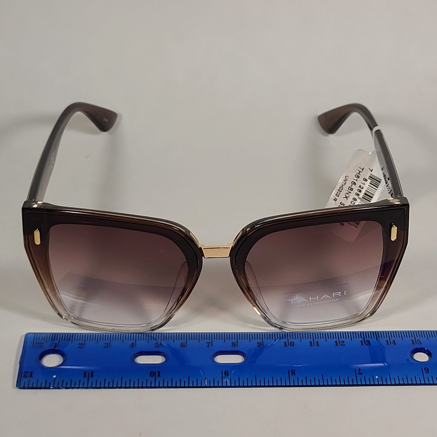Tahari Cat Eye Shield Sunglasses Brown Crystal Frame Brown Gradient Lens TH816 BNX - Sunglasses