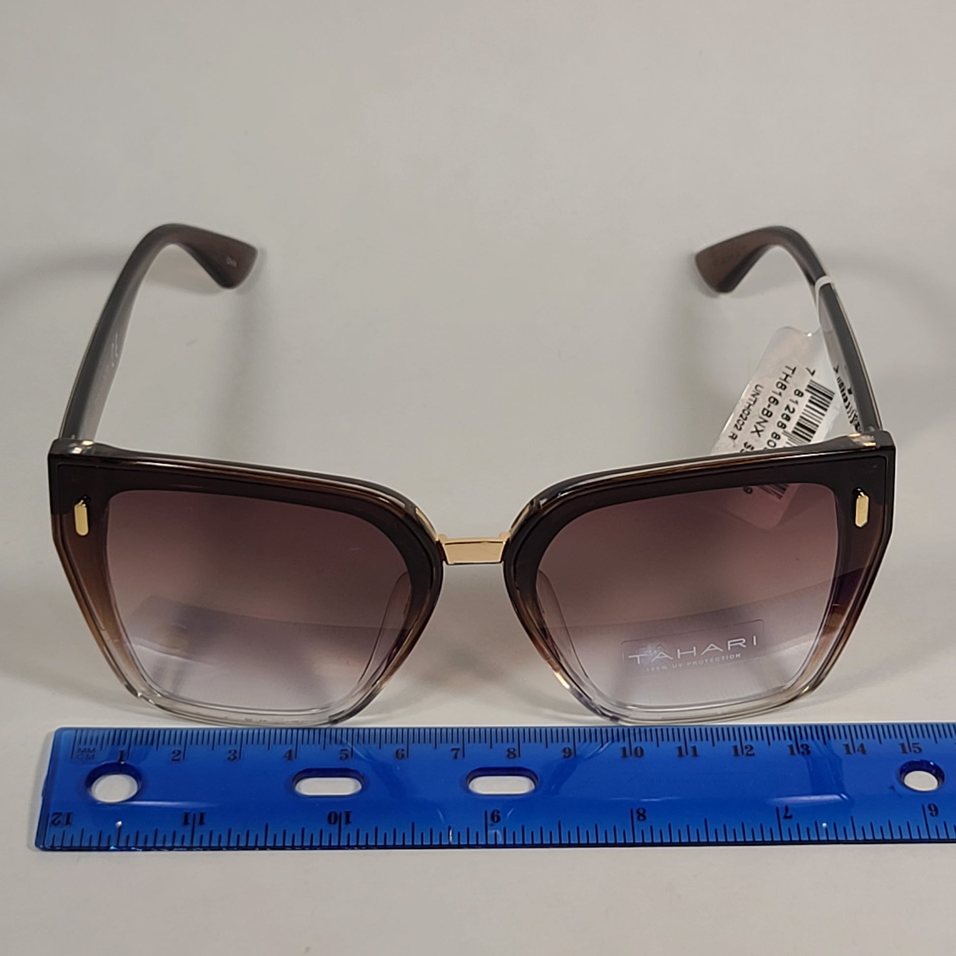 Tahari Cat Eye Shield Sunglasses Brown Crystal Frame Brown Gradient Lens TH816 BNX - Sunglasses