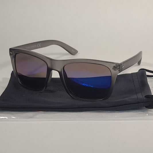 Vince Camuto Square Sunglasses Matte Gray Crystal Frame Blue / Violet Flash Lens VM615 GY - Sunglasses